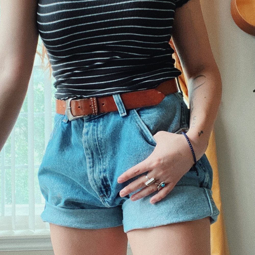 Medium wash high waisted shorts